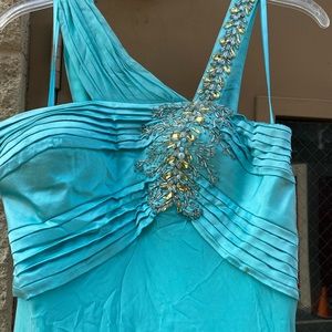 Nina Austin NWT Teal Green Bluish Gown Studded S